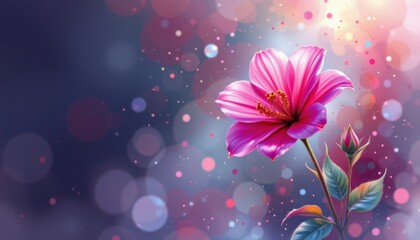 a vivid floral display set against an abstract background. a large pink flower with vibrant petals dominates the center of the frame
