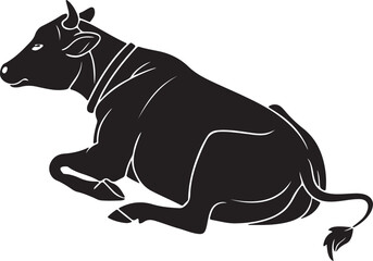 Resting Cow Lying Down in Relaxed Pose Silhouette