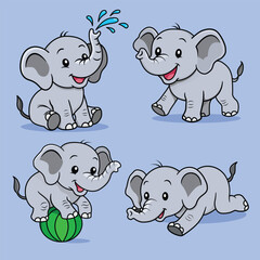 Set of Cartoon Elephants