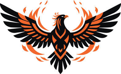 Obraz premium Phoenix bird rising with black and orange flames vector illustration wings spread wide 