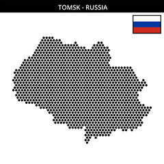 Medium hexagonal dotted map of Tomsk in Russia