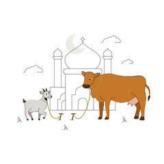 Mosque with Crescent Moon and Qurban Animals