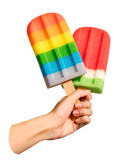 Png hand with ice pops sticker, transparent background