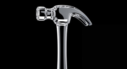 Glass hammer standing on black background symbolizing fragile power