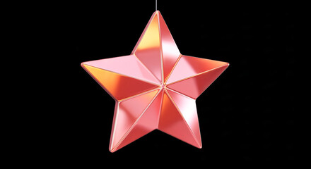 Pink metallic star hanging on black background