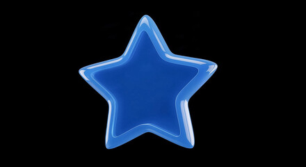 Glossy blue star shining on black background