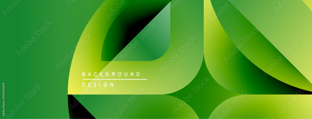 Poster Abstract green layers create dynamic visual flow. Modern design features smooth gradients, simple text elements. Minimalist aesthetic.