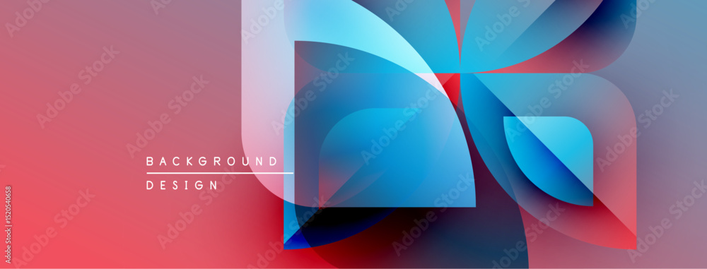 Poster abstract design features flowing shapes, vibrant colors. gradient blends pink, blue, teal creating d