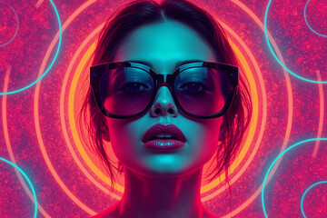 Futuristic Neon Portrait of a Woman in Oversized Sunglasses | Digital Art & AI Aesthetic