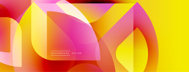 Abstract vibrant design features overlapping translucent shapes. Warm color gradients create dynamic visual effect. Modern background element.
