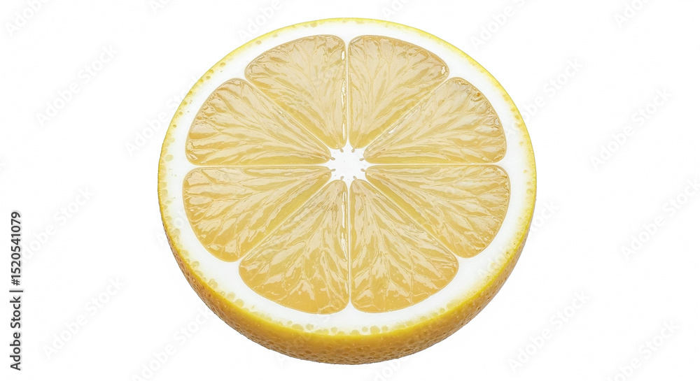 Aufkleber juicy lemon slice showing refreshing pulp and rind on white background