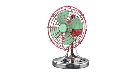 Vintage desk fan cooling on white background