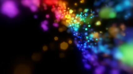 Vibrant rainbow particles dance and swirl in a mesmerizing abstract motion - Powered by Adobe