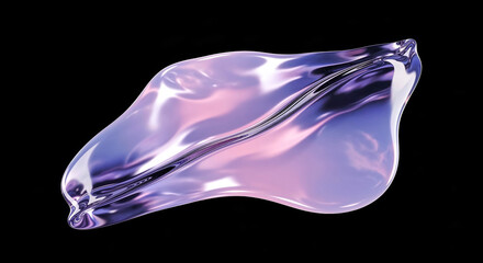 Abstract fluid shape showing a shiny pink and purple gradient on black background