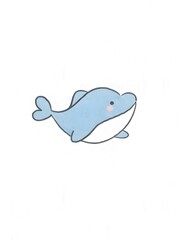 Cute blue dolphine cartoon illustration swimming in the vast ocean with other marine animals