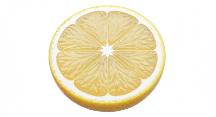 Juicy lemon slice showing refreshing pulp and rind on white background