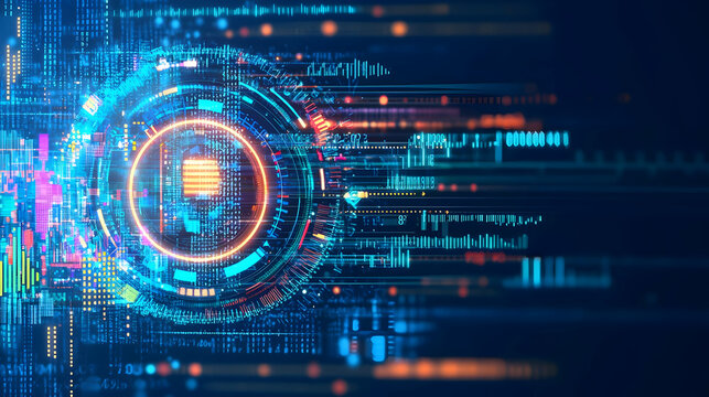 Abstract Digital Technology Design With Colorful Glowing Lines