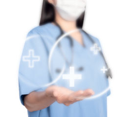 Female doctor png mockup showing a support hand gesture