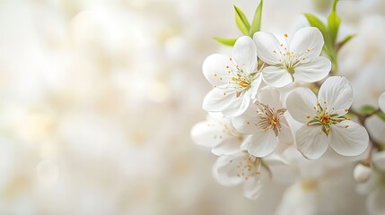 Fototapeta premium Floral art close-up view of delicate white cherry blossoms in a serene nature background