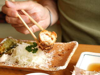 Japanese Fried Shrimp Set Meal with Rice and Miso Soup
