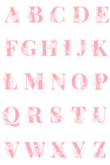 Alphabet floral font typography png set