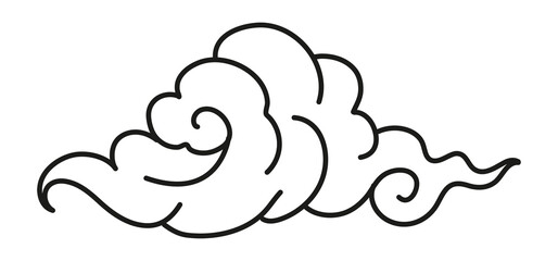 Cloud png sticker, Japanese oriental black clipart
