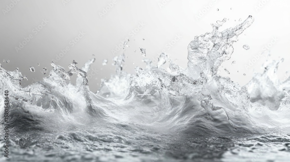 Poster dynamic water splash action studio setting high-quality image pure white background artistic viewpoi