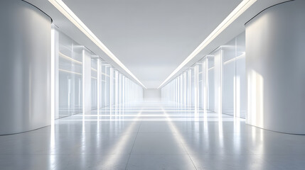 Fototapeta premium Pure white background a serene minimalist passageway in modern architectural design