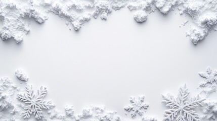Winter wonderland scene horizontal pure white background snowflakes calm environment top-down view
