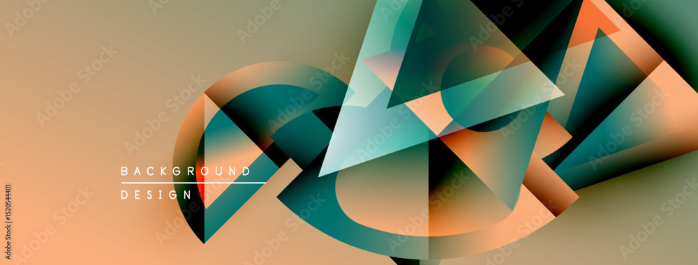 Fototapete Abstract geometric shapes overlap, creating dynamic visual effect. Warm colors blend with cool tones. Modern design element.