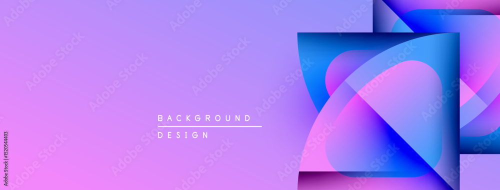 Poster abstract geometric shapes overlap, creating vibrant purple, blue gradients. modern design element fo