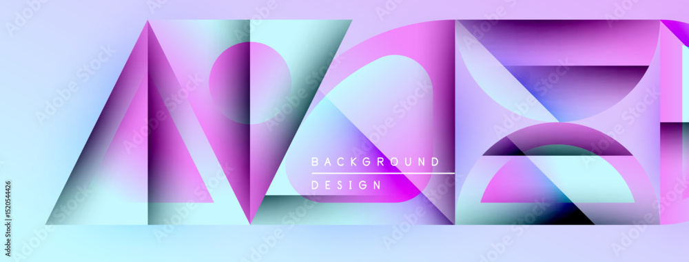 Poster abstract geometric shapes, vibrant pinks, purples, blues. modern design, clean lines, gradient effec