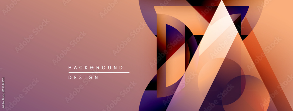 Fototapete Abstract geometric design. Gradient background features layered shapes, creating dynamic visual effect. Modern, stylish presentation.