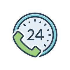 Color illustration icon for 24 hours calling