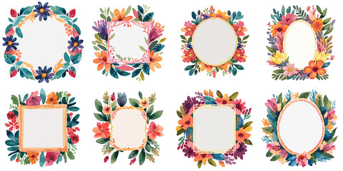 Multiple vector illustrations flower frame, watercolor style
