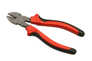 Fototapeta premium Red and black handled diagonal cutting pliers isolated on a transparent background, ideal for cutting wires and cables