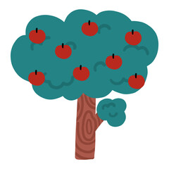 tree with apples cartoon on transparent background