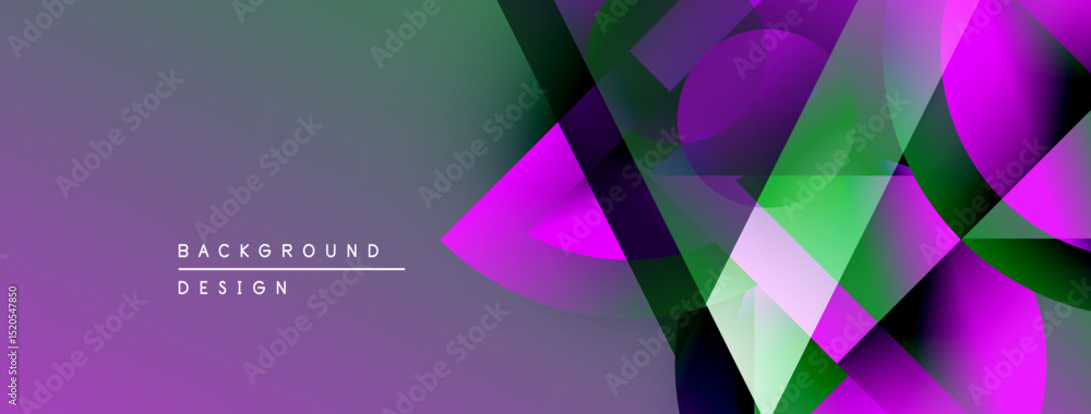 Poster abstract geometric shapes, vibrant purple hues dominate design. modern background with gradient effe