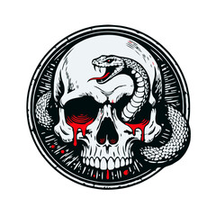 Fototapeta premium Vintage Rock Badge with Skull and Snake