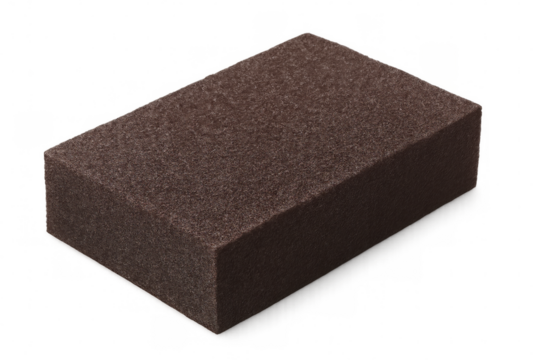 Rectangular brown cleaning sponge isolated on transparent background, ready for cleaning and scrubbing