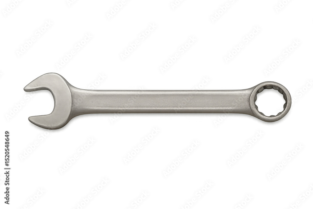 Poster close-up of a chrome wrench tool, isolated on a transparent background, ready for use in constructio