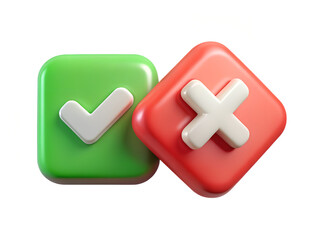 Obraz premium 3d render of green check mark and red cross mark buttons