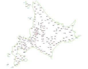北海道　日本　地図　斑点　白　イラスト