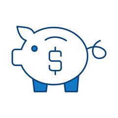 Piggy Bank Blue Line Icon. Investment, Finance, Economy, Portfolio, Strategy, Money, Investor, Currency, Retirement, Wealth Icons. Editable Stroke Vector Illustration