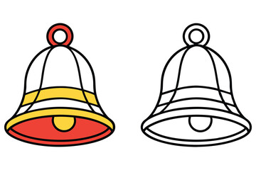 One colorful and one monochrome stylized bell icon with thick black outline stand side by side