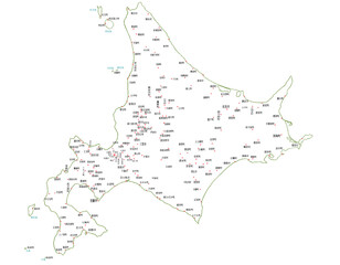 北海道　日本　地図　斑点　白　イラスト