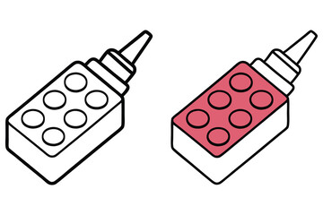 Two brick block toys, one in outline and the other in pink, are presented