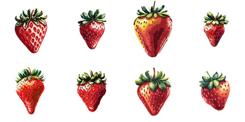 Multiple vector illustrations strawberries, watercolor style