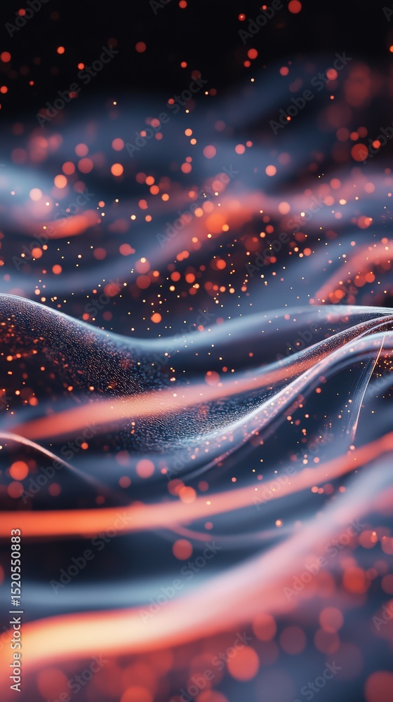Poster ethereal waves of light and glowing particles create a mesmerizing display