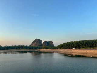 Tranquil View of Talay Prong Lake at Dusk in the Countryside of Nakhon Si Thammarat, Thailand